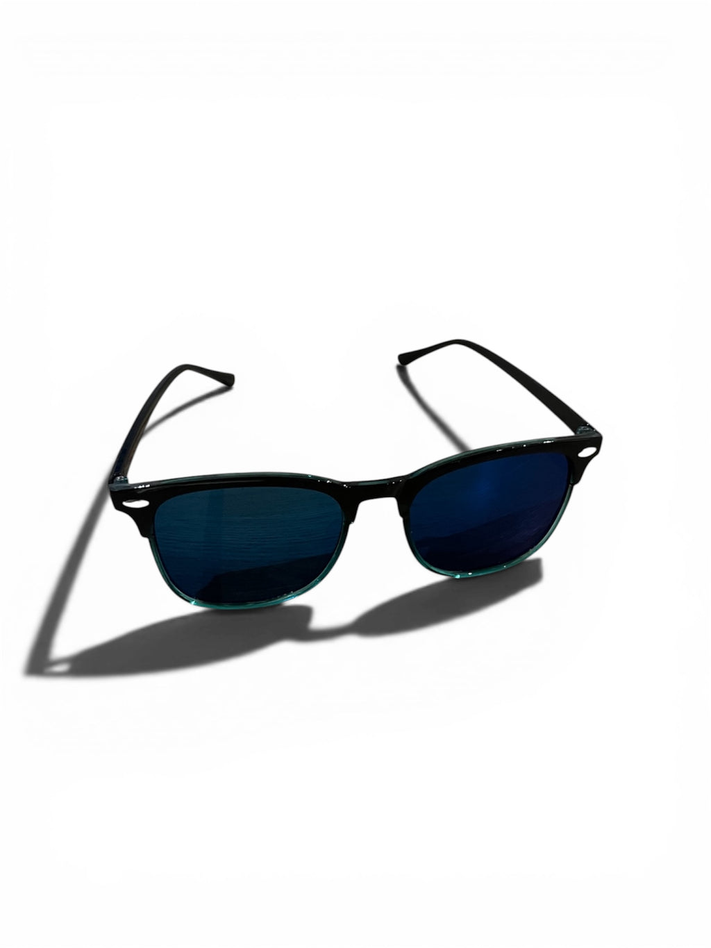 MEN:Classic Square Sunglasses  – Black Frame with Blue Tinted Lenses